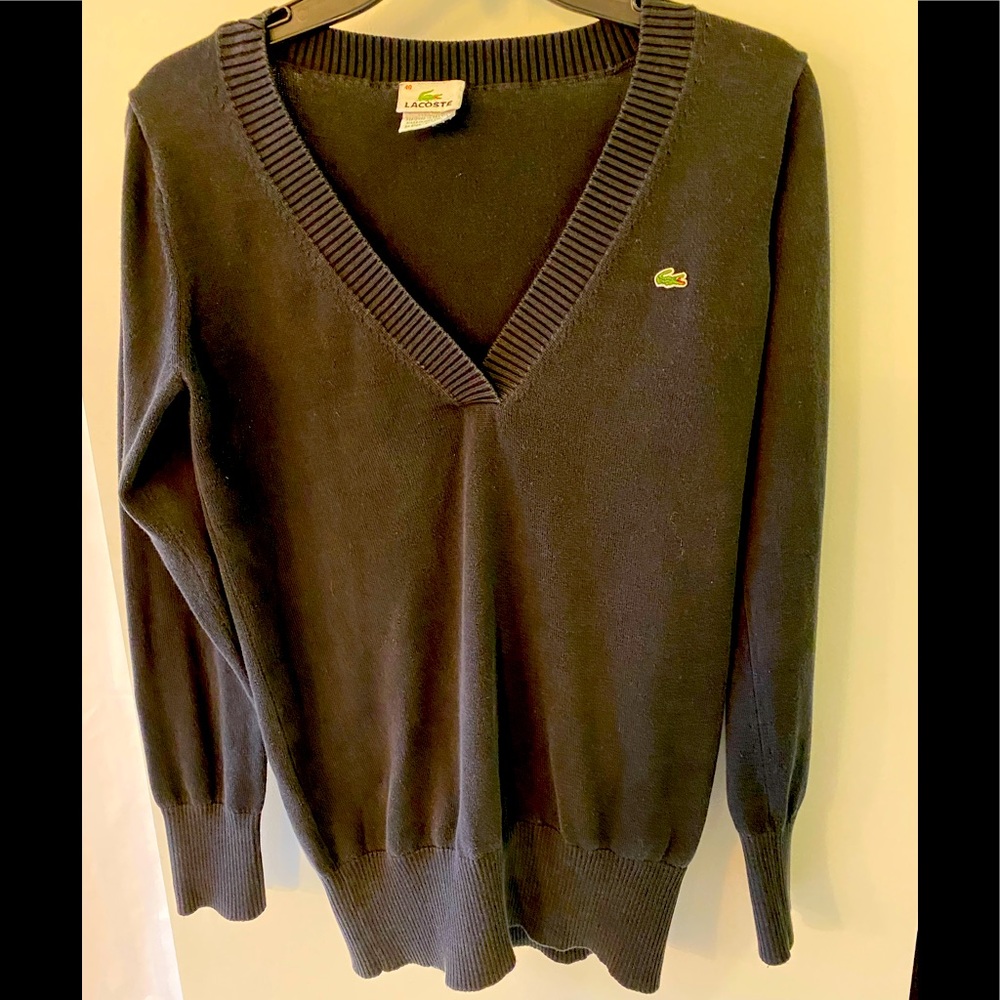Vintage Lacoste Black V-Neck Sweater Sz 40